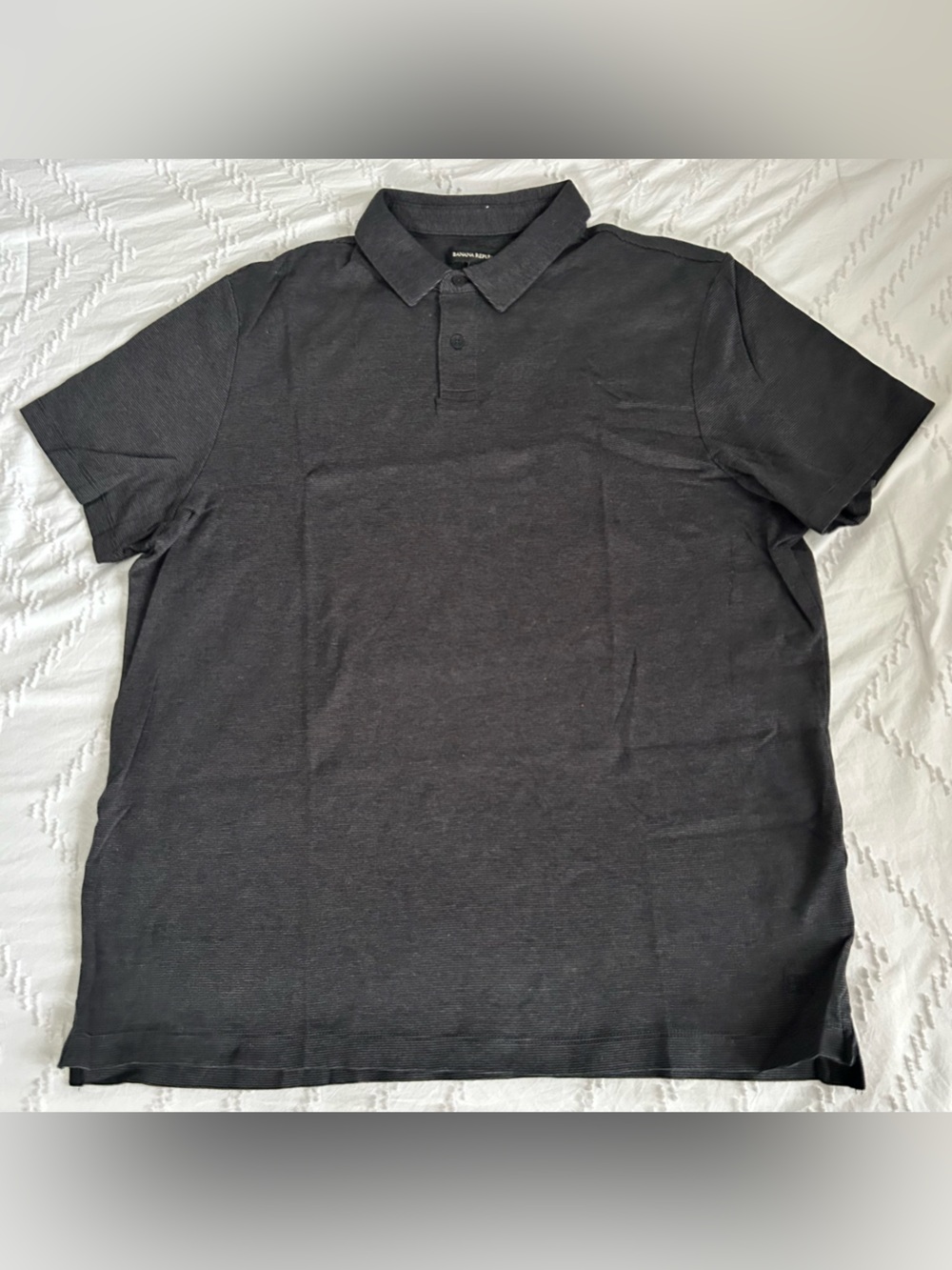 Banana Republic Men’s Luxe Touch Performance Polo Charcoal Gray Micro Stripe XL